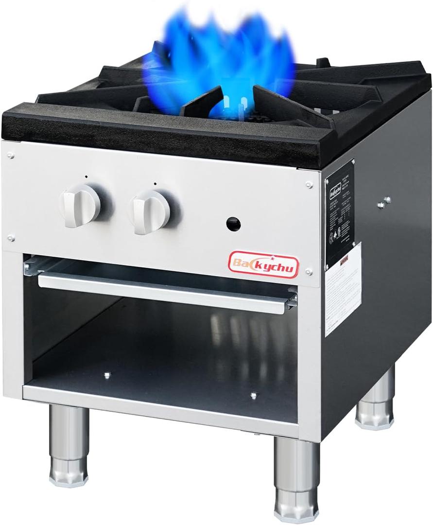 Commercial Gas Stove with Cabinet, 80,000 BTU Single Burner Stove Range, 18" Countertop Cooking Stockpot Range for Restaurant, kitchens & school, Stainless Steel Gas Hot Plate