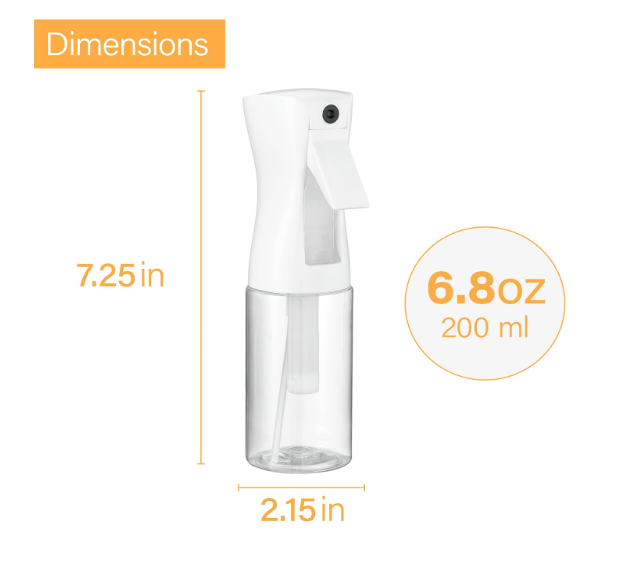 Continuous Spray Bottle - Ultra Fine Mist Sprayer | Water Spray Bottle For Hair Mister Spray Bottle | Hair Spray Bottles For Hairstyling, Cleaning, Salons - 6.8 OZ / 200 ML