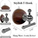 2 x T-Bar Suction Cup Hooks for Shower - Suction Cup Wreath Hanger for Front Door, Reusable, Multifunctional Hooks for Bathroom Window Door Glass Kitchen (Walnut, 2-Pack)