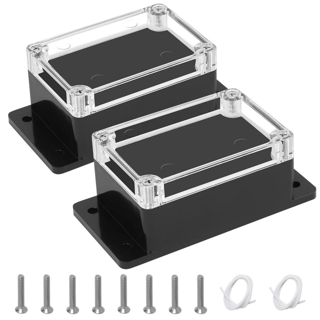 Junction Box with Clear Cover IP65 Waterproof ABS Plastic Universal Project Box with Fixed Ear, Black 3.9"x 2.6"x 1.9"(100x68x50mm)(Pack of 2)