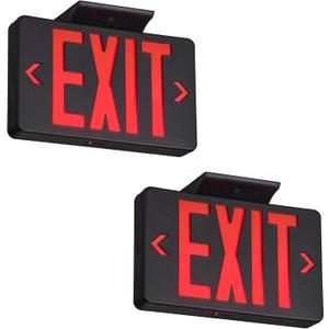 GZRUIYANG Red Exit Sign With Black Housing, LED Emergency Light With Battery Backup, UL Listed, AC 120/277V, Commercial Lights for Business - 2 Pack