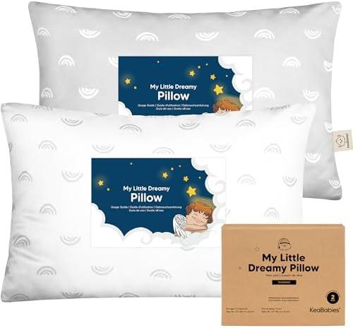 KeaBabies 2-Pack Toddler Pillow 13x18 - Soft Organic Cotton Kids Travel Bed Pillows for Sleeping, School, Nap, Machine Washable, Toddlers 2 to 5, Pillowcase Sold Separately (Gray Rainbow)