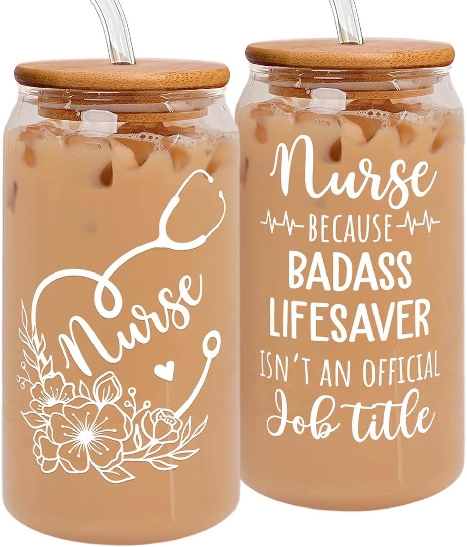 SUCHAGIFT Nurse Gifts - Nurse Gifts for Women - Nurses Appreciation Gift Ideas for Nursing, New Nurses - RN Practitioner Gift Ideas for Women - 16 Oz Can Glass with Lid, Straw & Straw Brush