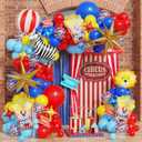 Carnival Circus Balloon Arch Kit,146Pcs Red Yellow Blue Balloon Garland with 4D Red White Stripe,Popcorn,Zebra,Lion,Explosion Star Foil Balloons for Birthday Carnival Circus Theme Party Decorations