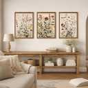 WRFON Botanical and Flower Canvas Wall Art, Framed Wildflower Wall Art Set of 3, Vintage Meadow Flower Canvas Prints, Cottagecore Floral Decor for Living Room Bedroom Bathroom Farmhouse Home, 16x24
