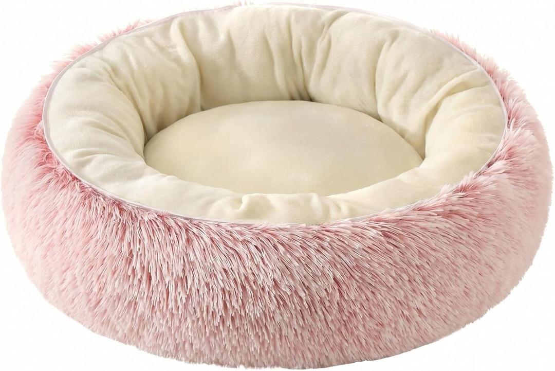 Calming Donut Pet Bed, Pink 23.6in for Cats Small Medium Dogs