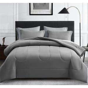 Maple&Stone Full Size Comforter Set 7 Pieces Bed in a Bag - Down Alternative Bed Set with Sheets, Pillowcases & Shams, Soft Reversible Duvet Insert,Grey