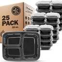 Freshware Meal Prep Containers [25 Pack] 3 Compartment with Lids, Food Storage Containers, Bento Box, Stackable, Microwave/Dishwasher Safe (32 oz)