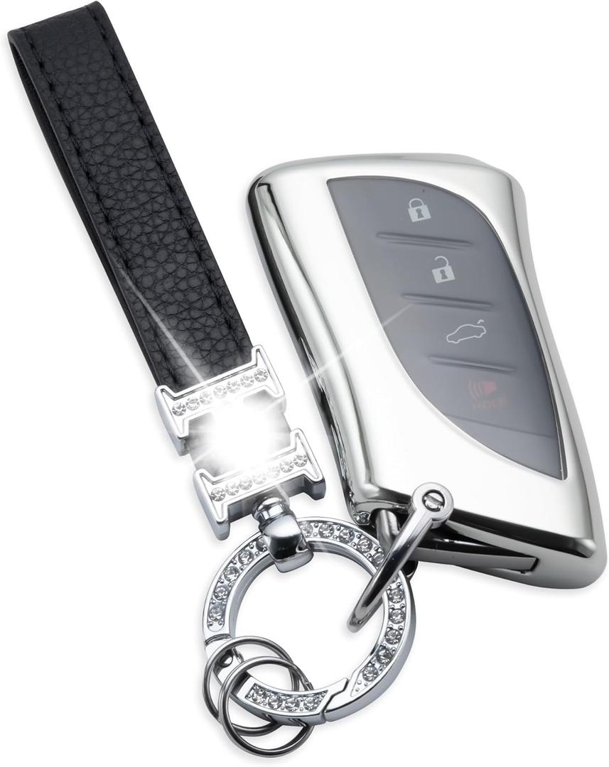 Keychain for Lexus Key Fob Cover TPU Smart Key Case Protector Fit for 2018-2025 ES250 ES350 UX200 NX300h RX350 RX450h GX460 TX550 LX600 LS500 LC500h Accessories (Transparent Silver)