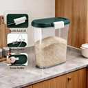 Dark Green Rice Storage Container 15-20 Lbs, Large Tall Flour Container with Lid + Scoop + Cup - Slim Dry Food Storage Bin for Cereal, Sugar, Beans, Pet Foods - Kitchen and Pantry Storage Organization