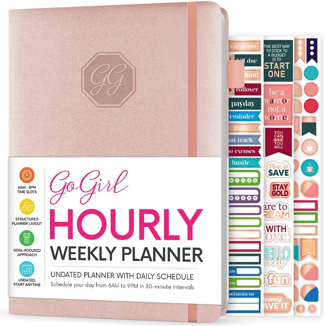 GoGirl Weekly Schedule Planner  Hourly Work & Life Planner with Time Slots  Vertical Agenda Organizer for Daily Productivity, A5 (Rose Gold) (A5 (5.8'' x 8.3''))