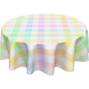 aportt Easter Tablecloth Round 60 Inch Colorful Buffalo Plaid Table Cloth Circular Table Cover Washable Wipeable Polyester Tabletop for Dining Kitchen Holiday Decor