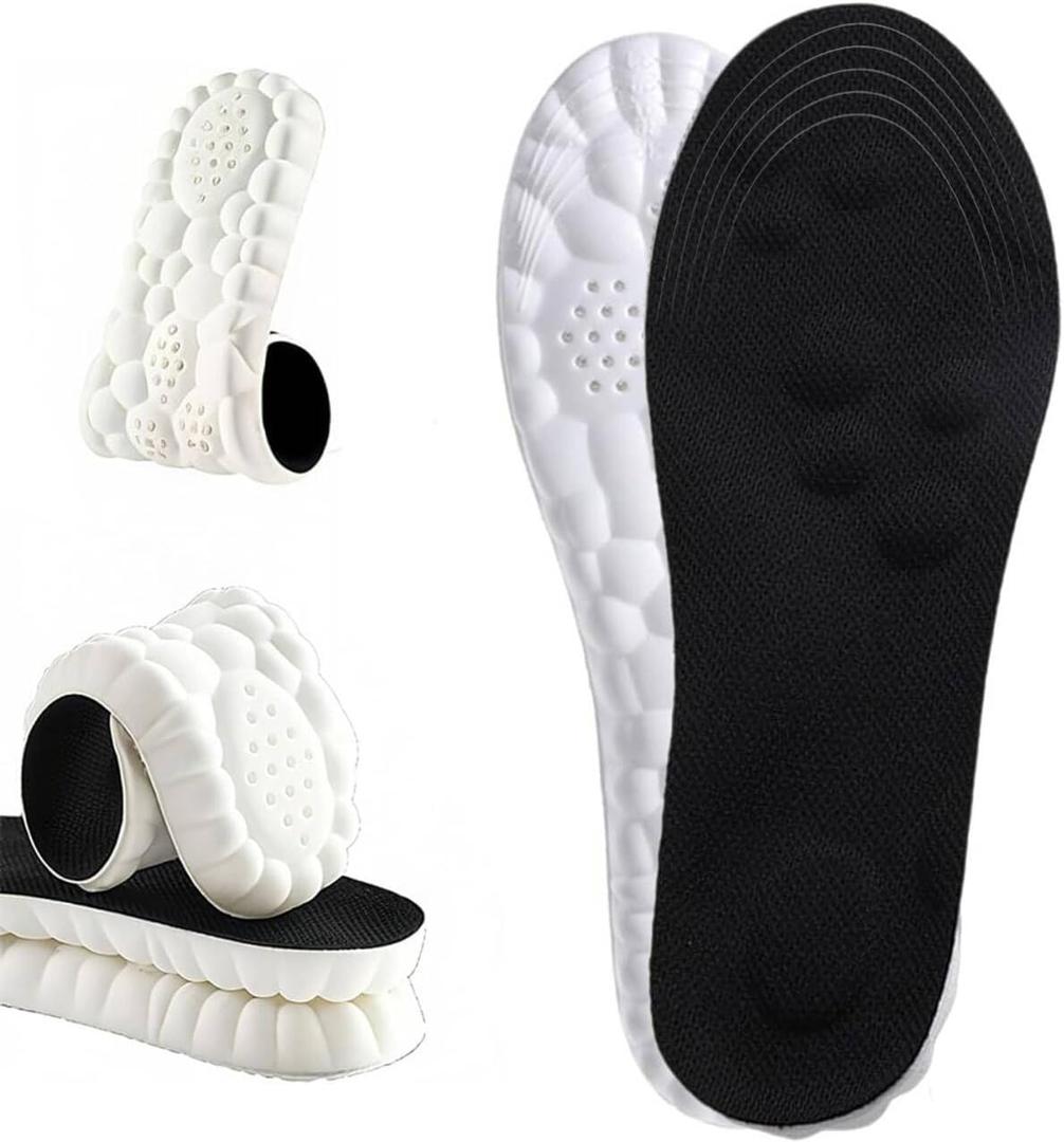 4D Cloud Insoles for Men Women, Breathable Memory Foam Cloud Massage Insoles,Arch Support & Cushioned Comfort,Relief Foot Pain,Trim to Fit All Shoe Types(1 Pairs-Black, Men 12-13/Women 14-15)