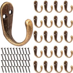 JEFHOMKIT 20 PCS Coat Hooks Wall Mounted,Single Prong Robe Hook,Hanger Hook Towel Hooks with 40 Pieces Screws,Heavy Duty Metal Wall Hooks for Hanging Coat,Towel,Key,Scarf,Hat,Bags (Antique Brass)