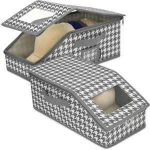 2 PCS Stackable Hat Storage for Baseball Caps, Large Hat Organizer with transparent window, Holds up to 30 Caps Hat Organizer (Gray and white)