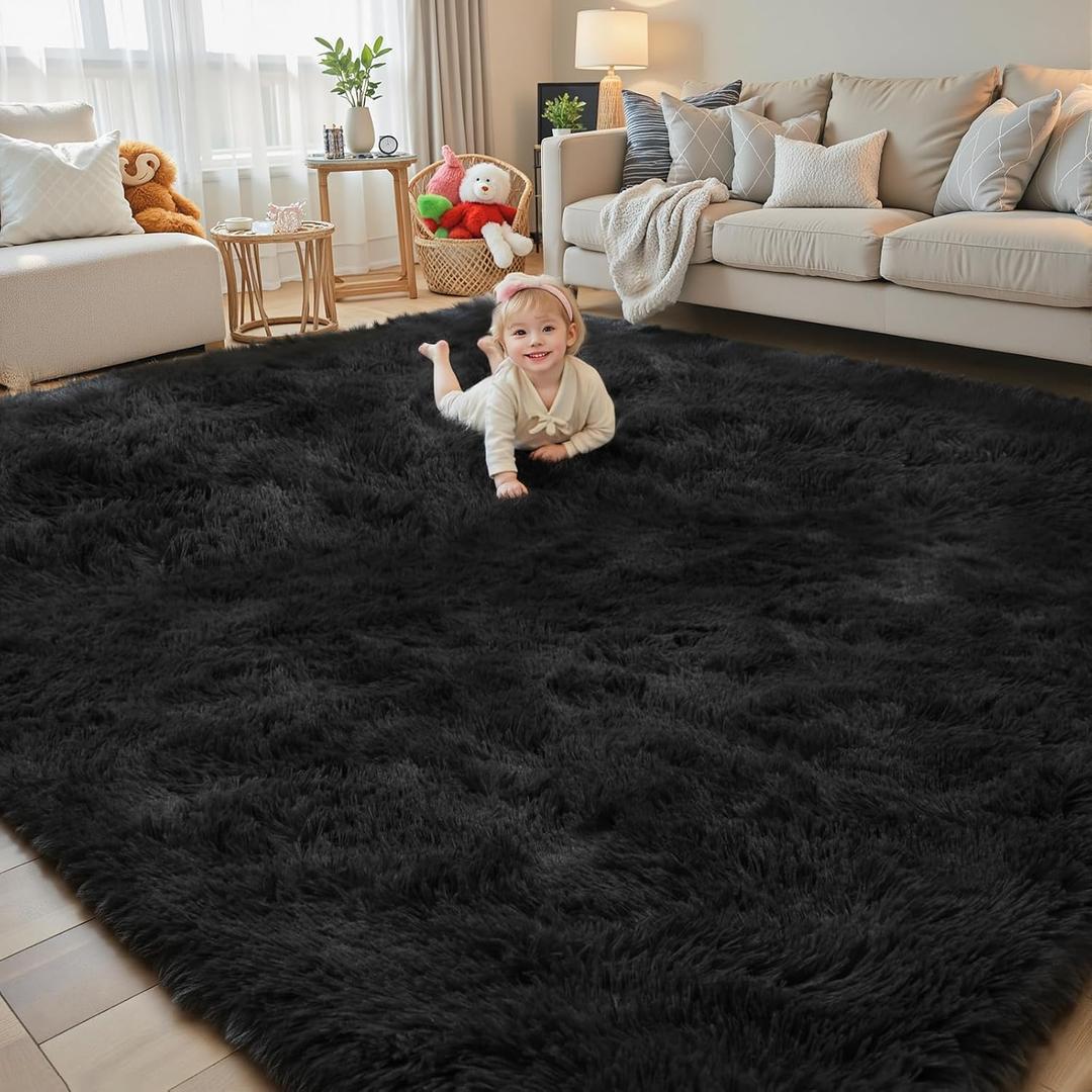 8x10 Area Rugs for Living Room Bedroom, Large Area Rug Shaggy Carpet Soft Plush Furry Bedside Rug, Rugs for Home Decor (Black, 8 x 10 Feet)