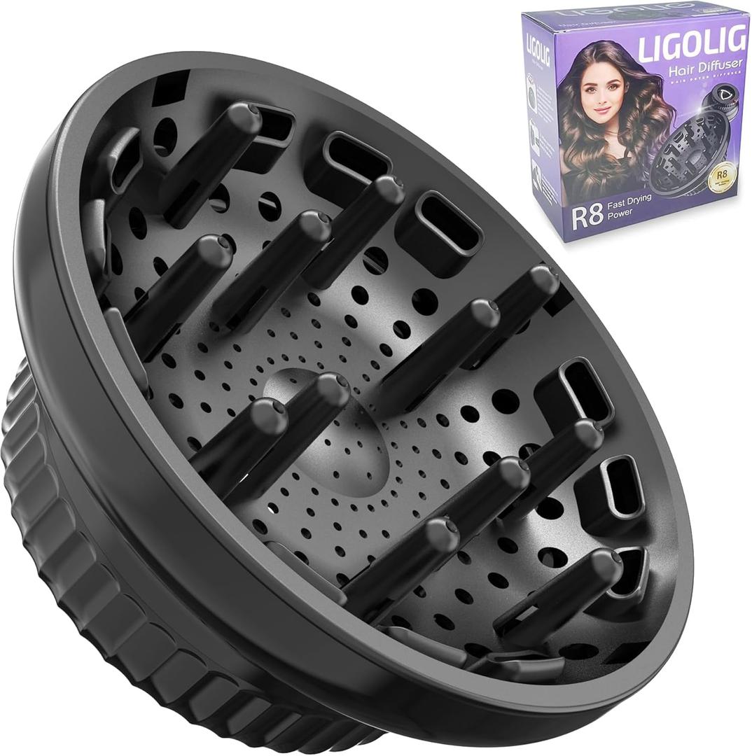 LIGOLIG Hair Difuser Attachment Universal Diffuser Hair Dryer for 1.4-inch to 2.4- inch Blow Dryer, Hair Diffuser for Curly Hair and Natural Wavy Hair (Black)