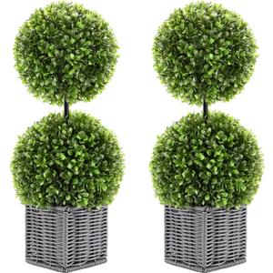 Artificial Boxwood Topiary Tree, Two 17'' Potted Boxwood Tree Topiary Ball Artificial Plant Shrub Greenery Arrangements in Pots Boxwood Tabletop for Table Desk Bookshelf Decor Artificial Boxwood Topiary Tree, Two 17'' Potted Boxwood Tree Topiary Ball Artificial Plant Shrub Greenery Arrangements in Pots Boxwood Tabletop for Table Desk Bookshelf Decor