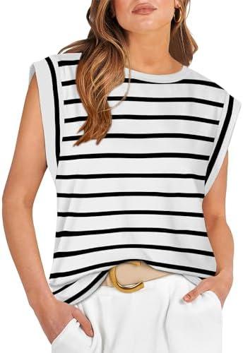 WIHOLL Cap Sleeve Tops for Women Summer Top Basic Tee Shirts Business Casual Tank Loose Fit 2026 Fashion, Large