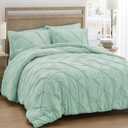 UNIKOME King Size Comforter Set Sage Green - Ultra Soft Boho Pintuck Down Alternative Bedding Set for Winter, All Seasons, 3 Pieces Lightweight Warm Pinch Pleat Bed Set with Comforter