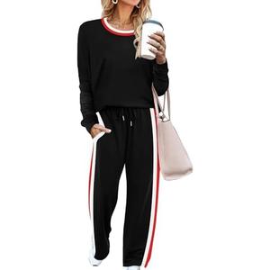WIHOLL 2 Piece Lounge Sets for Women Long Sleeve Tops Wide Leg Sweatpants Sweatsuits with Pockets, Size L