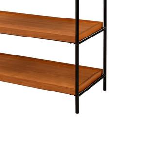 Rectangular Wooden Top Metal Frame Sofa Table, Brown and Black , 3 Tier