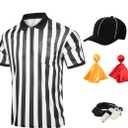 Men's Referee Costume Kit Official Referee Shirt Womens Ref Hat Whistle Yellow Red Penaltys Flag for Football Halloween S
