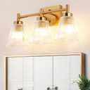 OCIOC 3-Light Bathroom Vanity Light, Modern Gold Wall Light Fixture With Stripe Glass, Farmhouse Bathroom Wall Sconces for Mirror, Kitchen, Bedroom, Living Room, Hallwa