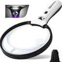 Large Magnifying Glass with Light, Magnifier Handheld Illuminated Lighted Magnifier with 3 LED Lights 1 UV Light Storage Bag Clean Cloth for Seniors Reading Inspection
