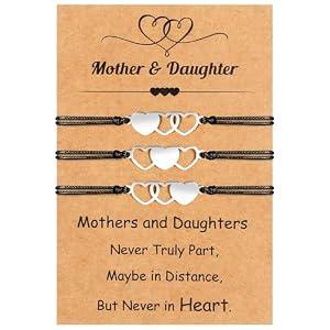 3 x EOBOH Mothers Day Gift Bracelets, Mothers Day Bracelets Adjustable Hearts Mother Daughter with Card, Love Mothers Day Gifts for Grandma Daughter Accessories
