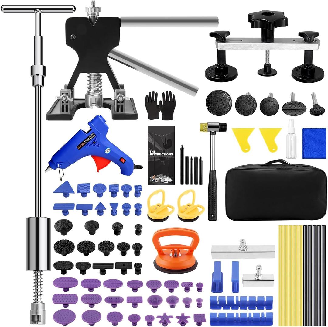 VEXTRO Dent Puller Kit, Paintless Dent Repair Tools with Dent Lifter, Bridge Puller, Slide Hammer T-Bar, PDR Car Dent Removal Kit with Glue Gun and Tabs for Auto Body Hail Damage