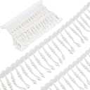 GORGECRAFT 2 Yards Pearl Lace Trimmings Ribbons Vintage Style Beaded Edging Fabric Pendant Tassels Garment Fringe Embroidered Applique Sewing Craft Wedding Bridal Dress Party Clothes Decoration