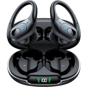 occiam Active Noise Cancelling Earbuds Wireless Bluetooth Headphones Ear Buds 90Hrs Playback Stereo Bass Earphones with Mic Over-Ear Hooks IPX7 Waterproof Headset for Work Sports Running Matte Black