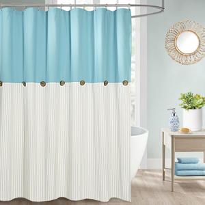 Farmhouse Teal Shower Curtain for Bathroom,Beige and Teal Stripe,Button Curtain,Cotton Blend Woven Fabric,Rustic Charm Country Chic Style,72x72 in