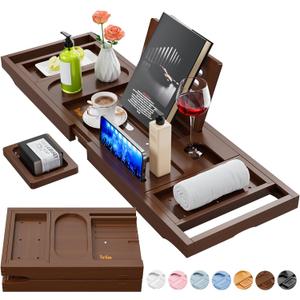 Yirilan Bathtub Trays for Tub,Bath Tray, Foldable Bathtub Caddy,Brown