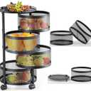 HOYRR Rotating Storage Rack for Kitchen, 4 Tier Fruit and Vegetable Storage for Kitchen Rotating Storages Rack with Wheels, Cart Space Saver Potatoes Fruit Basket, Black
