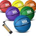 Jenaai 6 Pcs Rubber Basketballs Official Size Bulk Streetballs Multicolor Basket Balls with Pump Plain Basketball Set for Adult Youth Gifts Indoor Outdoor Training Games