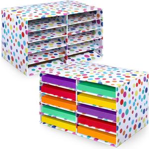 2 Pcs Confetti Classroom Paper Storage Organizer 19x12 Construction Paper Storage Desktop Mailbox File Sorter Sturdy Cardboard Literature Organizer for Home Office School