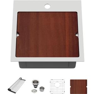 15 Inch Drop In Kitchen Sink - Beslend ADA 6 Inch Depth 15x15 Drop In Worksation Sink Topmount Stainless Steel 16 Gauge Mobility Friendly Sinks for Wheelchair Accessible Kitchen, 15"x15"x6"
