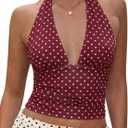 Milumia Women Polka Dots Halter Crop Top Y2k V Neck Open Back Sleevelss Tank Tops Going Out Party Club Dark Red S