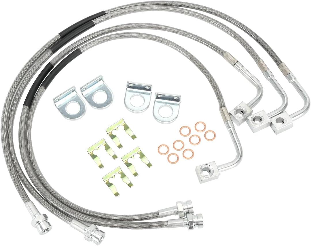 89716 Stainless Brake Lines, Front and Rear Extended Brake Lines Compatible with Jeep Wrangler JK JKU 2007-2018 for 4-6" Lift