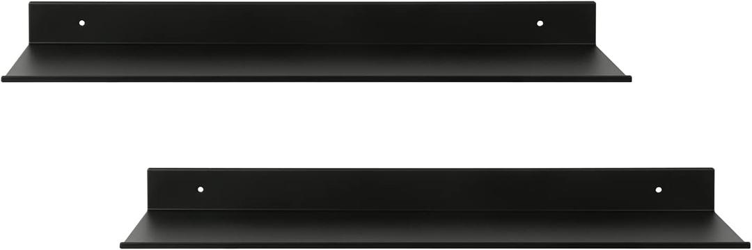 Z metnal Wall Shelf, Long Floating Shelves, Metal Hanging Shelf for Living Room Kitchen Storage Entry, Aluminum, Wall Mounted, Matt Black, 24 inch, Ser of 2