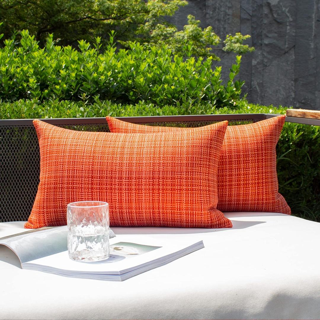 Kevin Textile Pack of 2 Decorative Outdoor Waterproof Fall Throw Pillow Covers Autumn Decorative Lumbar Pillowcases Modern Cushion Cases for Patio Couch Bench 12 x 20 Inch Orange