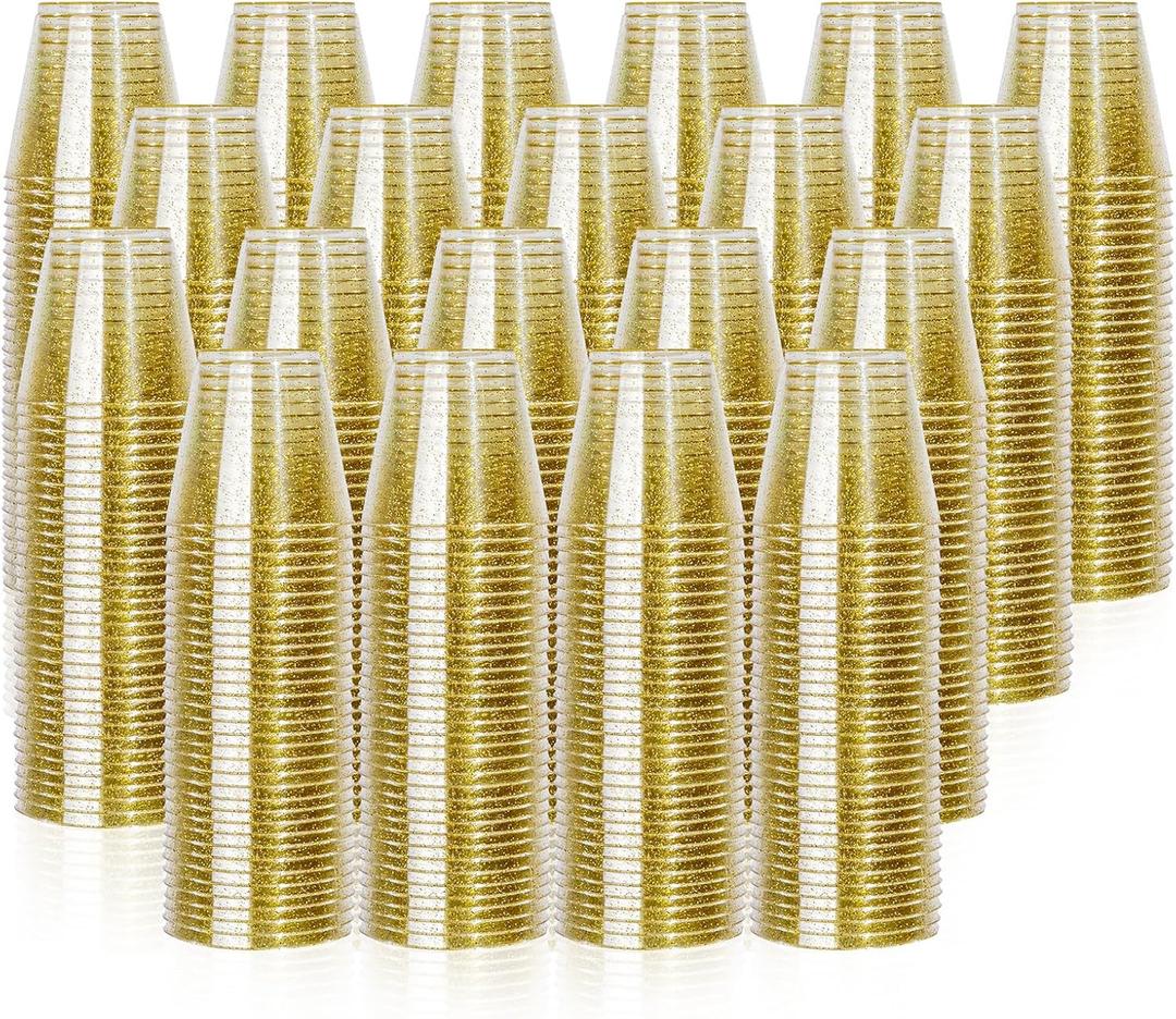 I00000 5oz 400 Pack Shot Glasses, Small Gold Glitter Disposable Plastic Cups,Plastic Party Cups for Vodka, Whiskey, Great Container for Sauce, Medicine and Pudding