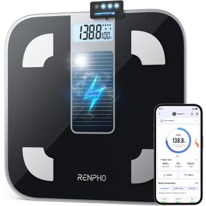 RENPHO Smart Scale for Body Weight, FSA&HSA Eligible, Digital Bathroom Scale BMI Weighing Bluetooth Body Fat Scale, Body Composition Monitor Health Analyzer with Smartphone App, 400 lbs - Elis Solar 1 (Solar Power-Black)