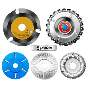 5 Pack Wood Carving 12 & 6 Tooth Grinding Wheel, 4.5" Shaping Disc, 22 Tooth Chain Grinder