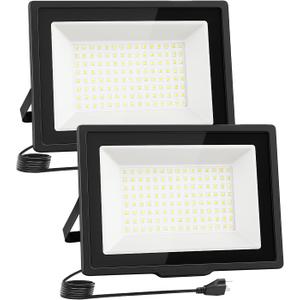 Flood Lights Outdoor,7200LM Bright Work Light Plug in,6500K Daylight White LED Flood Light Outdoor, IP66 Waterproof Exterior Floodlight for Yard Garage Stadium 2 Pack (60W)