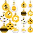 Barydat 24 Pcs 1.57 Inches Summer Sunflower Ornaments for Tree Hanging Bee Decorations Yellow Tree Decorations Themed Party Supplies for Spring Baby Shower Holiday Party(Bee Style)