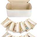 Hacaroa Large Travel Jewelry Case with 12 Velvet Pouches, 8.3 x 4.5 x 3.5 inches Jewelry Storage Organizer Box PU Leather, Clear Necklace Earrings Rings Bags for Women Wedding Gifts, Cream White
