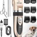 oneisall Dog Clipper Low Noise, Dog Grooming Kit with Rechargeable, Pet Shaver Cordless Electric Quiet Hair Clipper Set for Dogs Cats PetsGold
